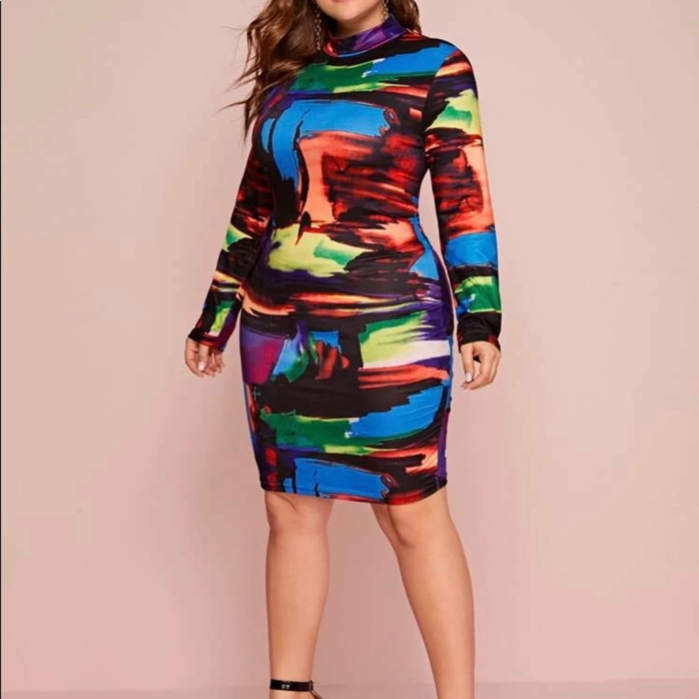 Plus Brush Stroke In Living Color Bodycon Dress